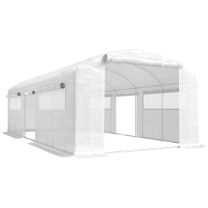 Outsunny Invernadero de Túnel 6x3x2 m con 3 Puertas Enrollables 6 Ventanas de Malla y Estructura de Acero Galvanizado Blanco