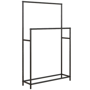 HOMCOM Toallero de Pie con 2 Barras y Marco Metálico Toallero de Baño Moderno 66x20x110 cm Negro
