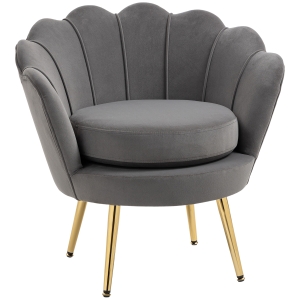 HOMCOM Poltrona Vintage Effetto Velluto con Braccioli e Schienale a Conchiglia, 76x67x74 cm, Grigio