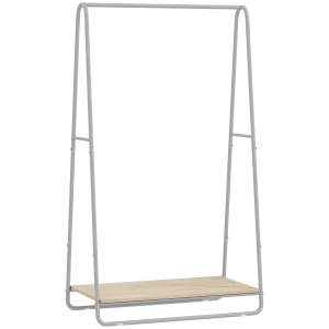 HOMCOM Perchero 3 en 1 Perchero con Estante para Zapatos Barras Superior y Laterales Estructura de Metal Natural y Gris