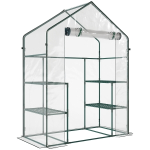 Outsunny Invernadero de Jardín con 4 Estantes 1 Puerta con Cremallera para Cultivo de Plantas Flores 142x73x195 cm Verde