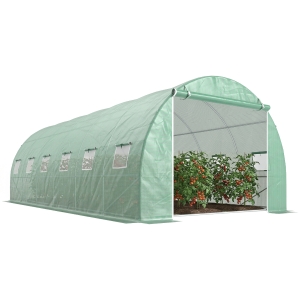 Outsunny Invernadero de Túnel con 12 Ventanas Puerta Invernadero de Huerto para Cultivos Plantas Verduras Flores Verde