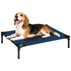 PawHut Cama Elevada para Perros Gatos Portátil Cama para Mascotas con Zona de Malla Transpirable y Tela Oxford para Interior Exterior 76x61x18 cm Azul