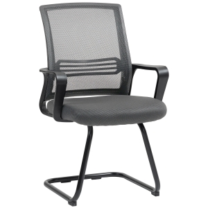 HOMCOM Padded Meeting Office Chair, Ergonomic Desk Chair No Wheels with Sled Base for Bedroom, Waiting, Reception, Dark Grey