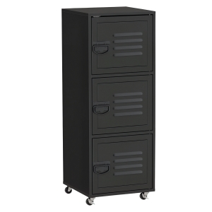 HOMCOM Rolling Storage Cabinet 3-Tier Mobile File Cabinet with Wheels & Metal Doors for Home Office, Living Room, Black