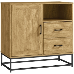 HOMCOM Credenza Moderna con 2 Cassetti, Armadietto Regolabile e Ripiano Aperto, in Legno e Acciaio, 80x40x78 cm, Marrone