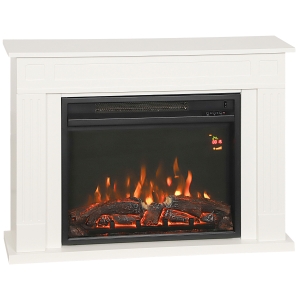 HOMCOM Șemineu Electric cu Flacără Reglabilă pe 5 Niveluri de Luminozitate, Telecomandă și Timer, 98x23,5x69,5 cm, Alb și Negru