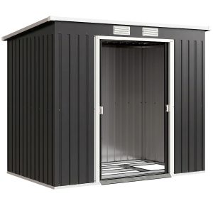 Outsunny Abri de jardin 2,77 m² 213 x 130 x 172 cm kit de fondation porte coulissante ventilations acier galvanisé gris foncé