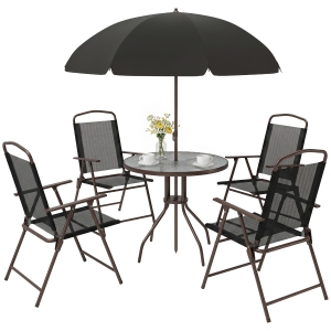 Outsunny Conjunto de Muebles para Jardín con 4 Sillas 1 Mesa y 1 Parasol Texteline Aluminio y Poliéster Negro