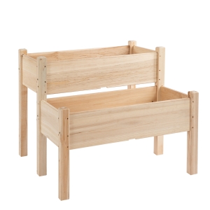 Outsunny Mesa de Cultivo Huerto Urbano Elevado de Madera de 2 Niveles 86x85x72 cm Madera Natural