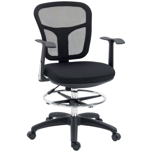 Vinsetto Silla de Dibujo Ergonómica de Malla Giratoria con Reposabrazos  y Reposapiés Ajustable 59x59x95-115 cm Negro