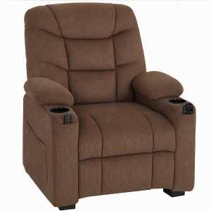 HOMCOM Electric Massage Recliner Armchair with Vibration, Heat, Whisper-Quiet Motor, Memory Function, Fleece Power Reclining Chair with Spring Pack, USB Port, Footrest, Side Pocket, Brown