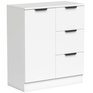 HOMCOM Aparador Estreito com Porta e 3 Gavetas 60x30x70 cm para Entrada ou Sala Branco