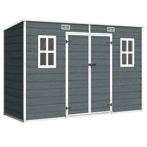 Outsunny Abri de jardin en plastique, avec plancher, 303 x 123 x 197 cm, effet bois gris