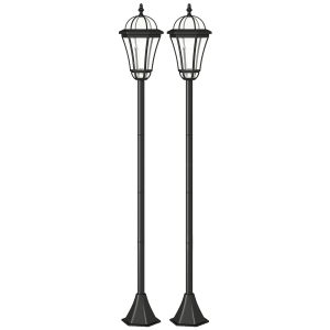 Outsunny Set 2 Felinare Solare pentru Grădină cu 2 LED-uri și Aprindere Automată, Negru