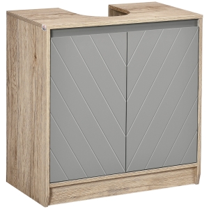 HOMCOM Mueble para Debajo del Lavabo Armario de Baño de Suelo con Puerta Doble y Estante Ajustable 60x30x59,8 cm Roble y Gris