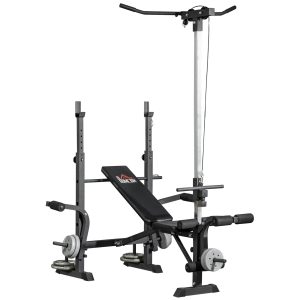 HOMCOM Banc de musculation complet multifonction avec dossier réglable, banc developper coucher à plat ou incliné 180x134x200cm
