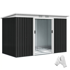 Outsunny Abri de jardin en acier galvanisé XXL 3,6 m² avec kit de fondation 280 x 130 x 172 cm, cabane de jardin cabanon rangement outils avec portes coulissantes verrouillables aérations, noir