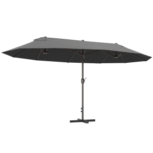 Outsunny Ombrellone Doppio a 12 Stecche con Base a Croce e Manovella, in Acciaio e Poliestere, 455x265x238 cm, Grigio