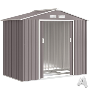 Outsunny Caseta de Jardín 213x130x185 cm Cobertizo Metálico de Exterior para Almacenamiento de Herramientas Gris