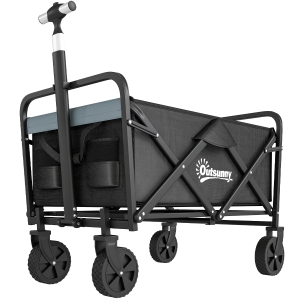 Outsunny Carro de Jardín Plegable con 4 Ruedas Longitud y Ángulo del Mango Ajustables Capacidad 70 L 77x50x63-93 cm Negro