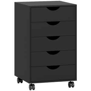 HOMCOM Rollcontainer mit 5 Schubladen, Aktenschrank, 4 Rollen, Schwarz