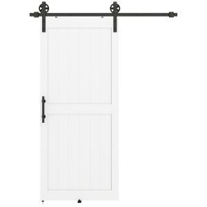 HOMCOM Porta Scorrevole in Stile Country con Binario e Maniglia, in Legno e Acciaio, 183x0.6x4 cm, Bianco e Nero