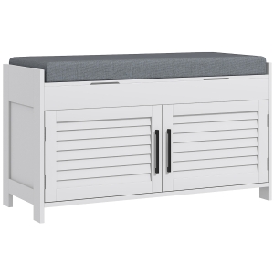 HOMCOM Bancă pentru pantofi cu raft interior reglabil pe 3 niveluri, din MDF și material textil cu aspect de in, 90x36x50 cm, alb și gri