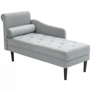 HOMCOM Chaise Longue con Rivestimento Trapuntato Effetto Velluto Grigio, in Legno Massello e Spugna, 146x61x82.5 cm