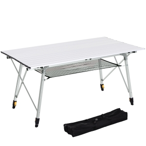 Outsunny Mesa de Pícnic Portátil de Aluminio con Altura Ajustable Estante y Bolsa de Transporte 120x69x59-78 cm Plata