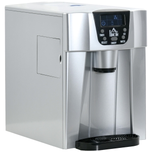 HOMCOM Ice Maker Machine and Water Dispenser, Counter Top Ice Cube Maker for Home with 3L Tank, Adjustable Cube Size, 9 Ice Cubes per 6-10 Minutes, No Plumbing Required, Silver