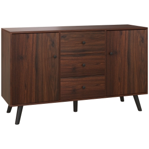 HOMCOM Credenza Moderna in Legno e Truciolato con 2 Armadietti e 3 Cassetti, 127x40x76 cm, Marrone e Nero