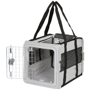 PawHut Transportador Macio para Cães Mini e Gatos Dobrável com Base Rígida Janelas em Rede 49,5x34x35,5 cm Cinza