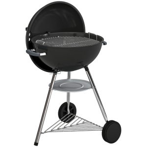 Outsunny Barbecue a Carbone Rotondo con Termometro e Ripiano Inferiore, in Metallo e Acciaio Inox, 73x65x105 cm, Nero