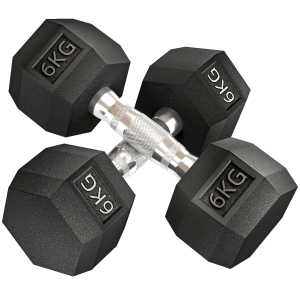 HOMCOM Juego de Mancuernas de 2x6kg con Barra de Conexión Metálica y Cabeza Hexagonal para Entrenamiento en Casa Negro y Plata