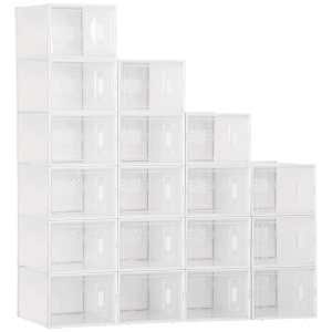 HOMCOM Mobile Scarpiera Rettangolare in Plastica PP, 18 Box 25x35x19 cm per Scarpe max 43 EU, Vestiti e Libri