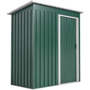 Outsunny Cobertizo de Jardín Exterior 1,16 m² 163x89x182 cm Caseta Metálica con Puerta Corredera y Techo Inclinado Verde
