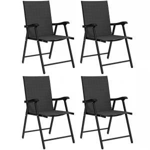 Outsunny Conjunto de 4 Sillas de Jardín Exterior Plegables con Respaldo Alto y Reposabrazos para Terraza Playa 58x62x97 cm Negro