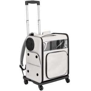 PawHut Transportadora para Cães e Gatos com Rodas Cabo Telescópico 2 Janelas em Malha para Animais até 5 kg Cinza