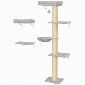 PawHut Parede de Escalada para Gatos Conjunto de Escalada para Gatos de 3 Peças Elementos de Parede com Arranhador Plataformas Rede