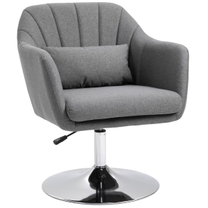 HOMCOM Swivel Accent Chair, Linen Fabric Tub Vanity Chair, Modern Armchair with Adjustable Height and Lumbar Support for Living Room Bedroom Salon Make up Room Dressing Table, Dark Grey