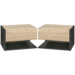 HOMCOM Lot de 2 Tables de Chevet murales - Lot de 2 Tables de Nuit - tiroir Coulissant, étagère, Bicolore Aspect chêne Noir
