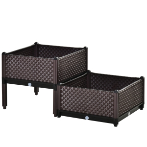 Outsunny Set of 2 Plastic Raised Garden Bed - Planter Box, Flower and Vegetables Planting Container with Self-Watering Design and Drainage Holes for Patio, Balcony