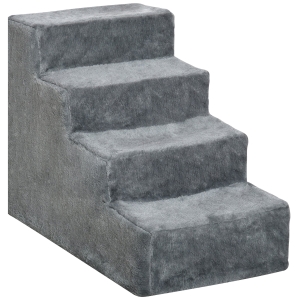 PawHut Hundetreppe 4 Stufen 44 cm Hoch Haustiertreppe für Kleine Hunde Katzentreppe Hunderampe mit Waschbar Bezug Einstiegshilfe für Bett, Sofa, Couch Hellgrau