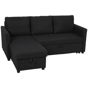 HOMCOM Divano Letto Angolare Effetto Lino con Vano Portaoggetti a Scomparsa, 192x148x86 cm, Grigio Antracite