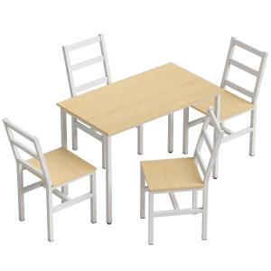 HOMCOM Conjunto Mesa de Jantar com 4 Cadeiras Mesa Retangular 108 cm Cadeiras com Encosto em Ripas Carvalho e Branco