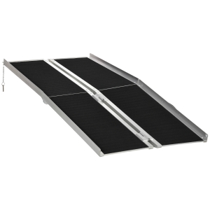HOMCOM Rampe de fauteuil roulant pliable, rampe de chargement sablage 183x73,5 cm en alliage d'aluminium, antidérapante, bordures de sécurité, charge max. 270 kg, noir