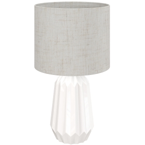 HOMCOM Lampe de Table avec Base en Céramique et Abat-Jour en Lin, Lampe de Chevet avec Interrupteur, Culot E27, Blanc et Beige