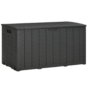 Outsunny Gartenbox 366 Liter aus Kunststoff doppelwandiger Wasserdicht Kissenbox mit Rollen Griffmulden Holzoptik