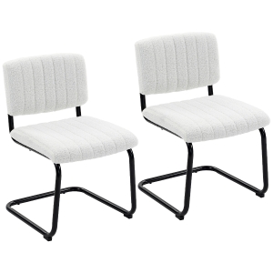 HOMCOM Esszimmerstühle 2er Set modern Freischwinger Stuhl mit hoher Rückenlehne, Teddyfleece-Optik für Küche, Esstisch Creme